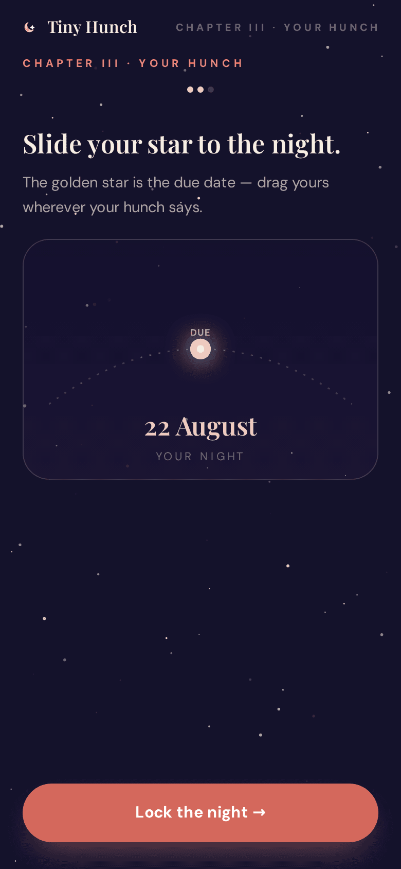 A guest dragging a star along an arc to pick a birth date