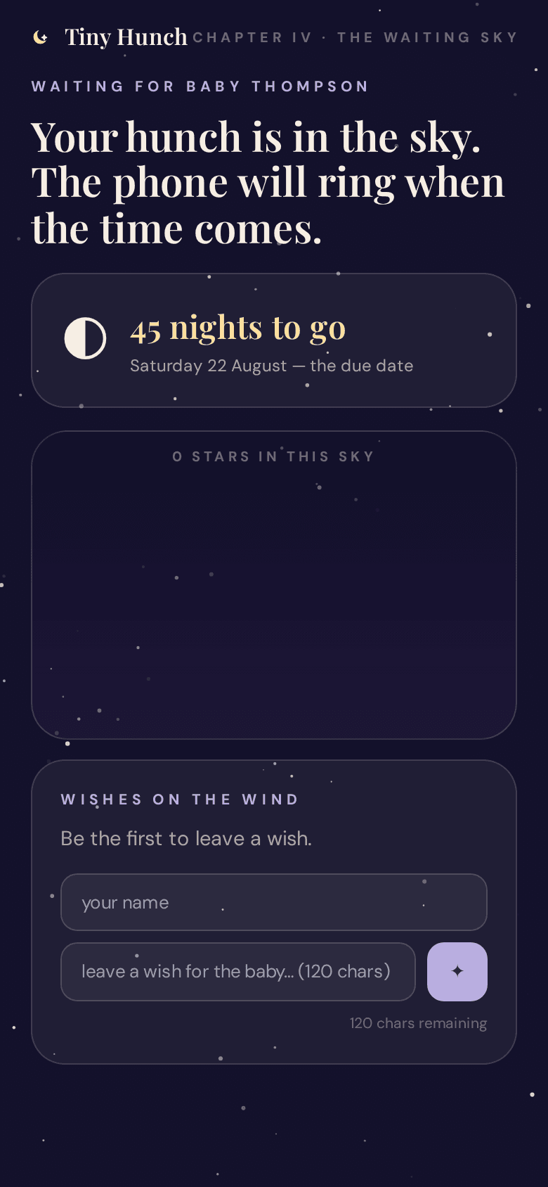 The waiting sky with a countdown of nights until the due date